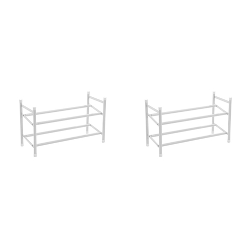 2PK Boxsweden 2-Tier Metal Adjustable Shoe Rack 110x35.5cm - White