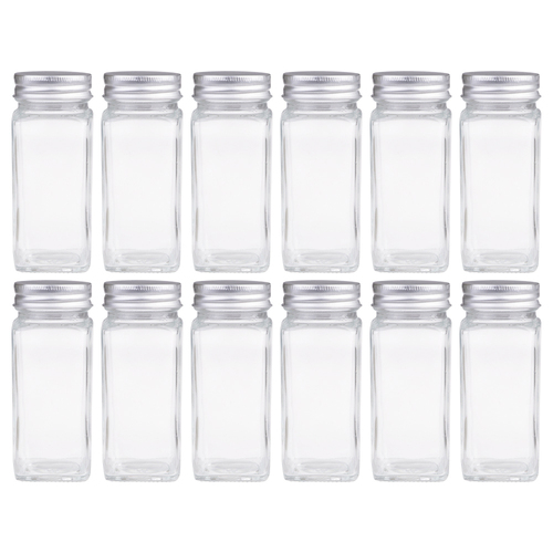 12PK Appetito Square Glass Spice Jar w/Metal Lid 115ml