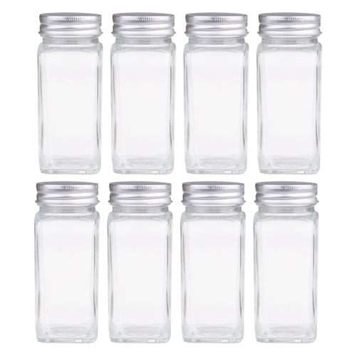 8PK Appetito Square Glass Spice Jar w/Metal Lid 115ml