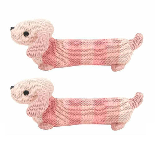 2PK Annabel Trends Knit Hand Rattle Baby Toy 19cm - Dachshund Pink