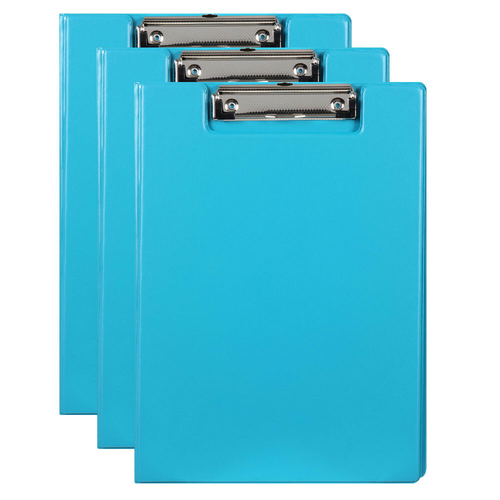 3PK Marbig PP Summer Colour A4 Document Clipfolder - Blue