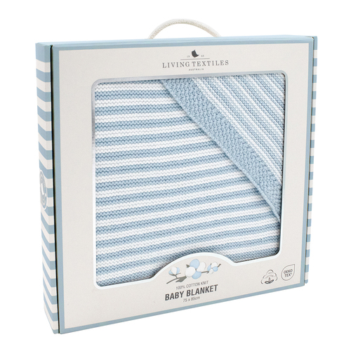 Living Textiles Baby 85cm Cotton Knitted Stripe Blanket - Blue/White