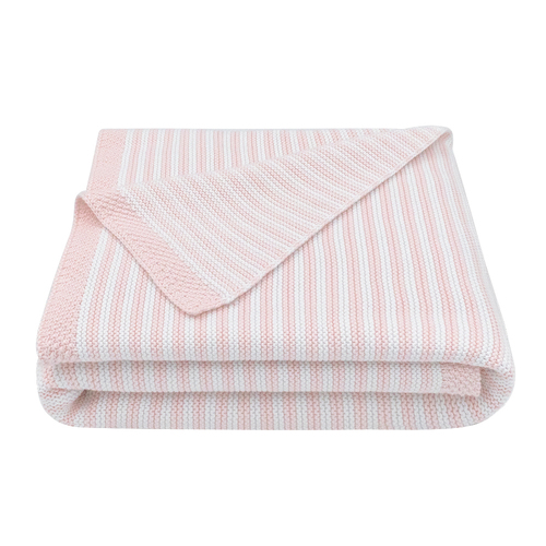 Living Textiles Baby 85cm Cotton Knitted Stripe Blanket - Blush/White