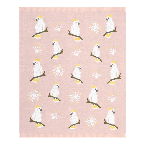 Living Textiles Australiana 85cm Cotton Baby Blanket - Cockatoo/Blush