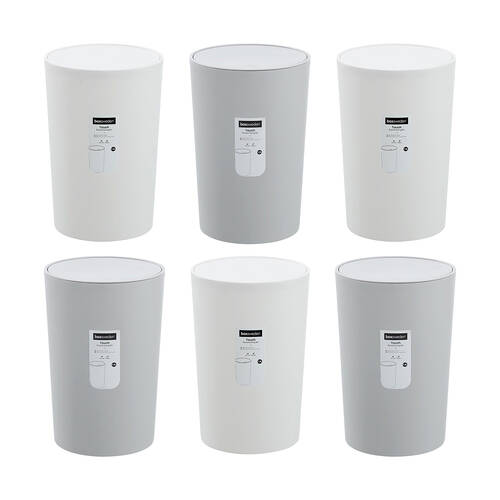 6PK Boxsweden Touch Swing Home/Office Bin Round 7.5L Assorted