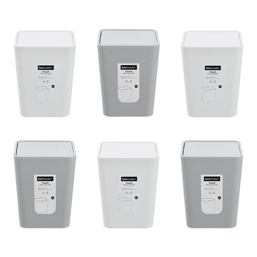 6PK Boxsweden Touch Swing Bin Square for Home/Office 2.7L Assorted