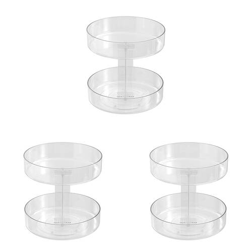 3PK Boxsweden Crystal Round Easy Access 2 Tier Turntable Storage 21x21x21.5cm