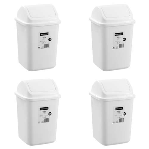 4PK Boxsweden 12L/38cm Swing Top Bin Trash Container - White