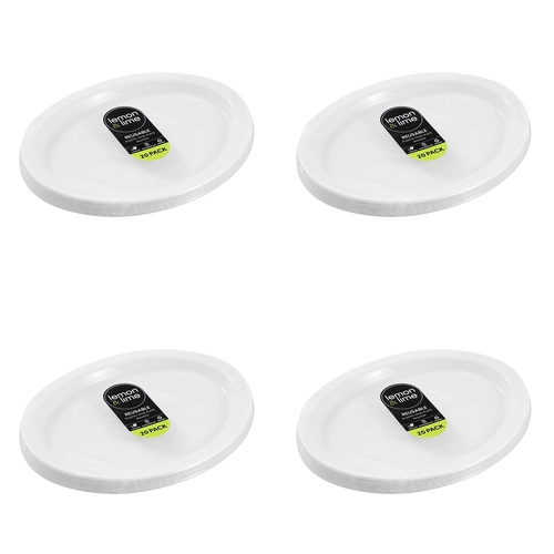 80pc Lemon & Lime Reusable Plastic Oval Plate 31x24.5cm - White