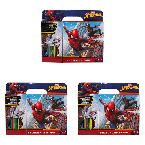 3PK Spiderman Colour & Carry Kids Activity Notepad Kit 3y+