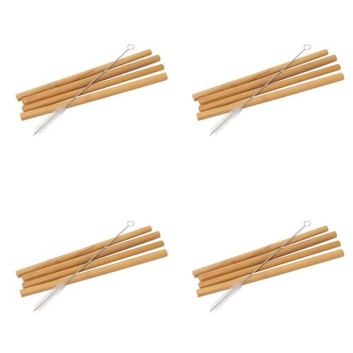 4 x 4pc Wiltshire Reusable Bamboo Drinking Straws w/ Brush 20cm