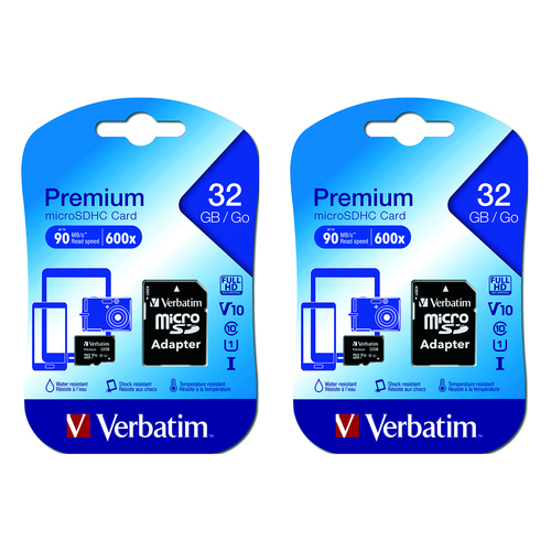 2x Verbatim Micro SDHC 32GB Memory Card Class 10 w/ SD Adaptor