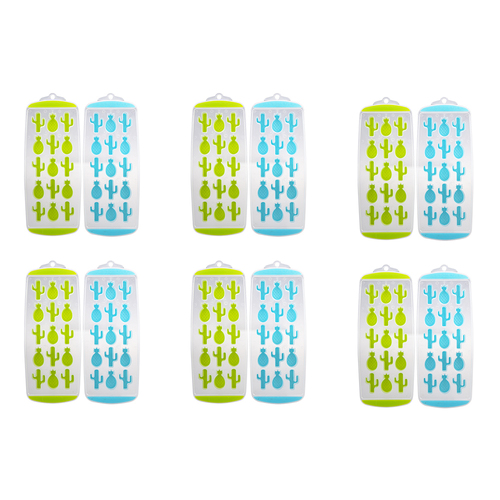 6x 2pc Appetito Easy Release 15 Cube Pineapple/Cactus Ice Tray Blue/Lime