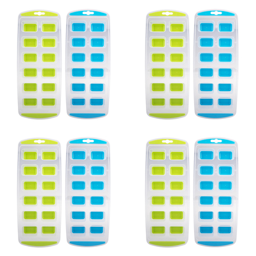 4x 2pc Appetito Easy Release 12 Cube Rectangular Ice Tray Blue/Lime