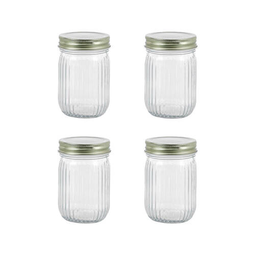 48PK Lemon & Lime Roma Ribbed Conserve Glass Jar with Lid 300ml