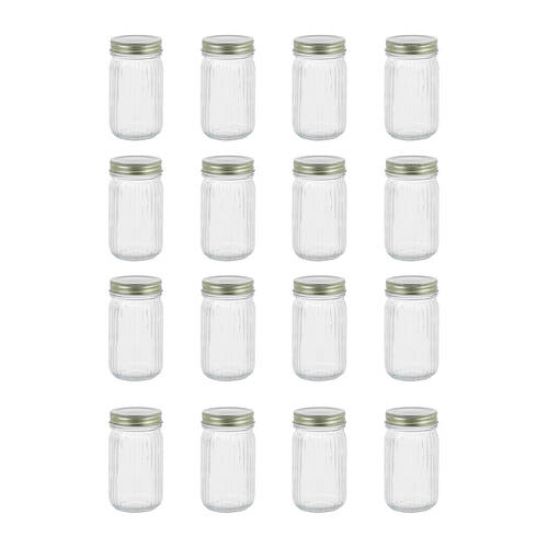 16PK Lemon & Lime Roma Ribbed Conserve Glass Jar with Lid 450ml