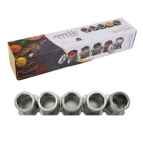 5pc Appetito Magnetic Spice Cans Home Food Storage w/ Wall Strip