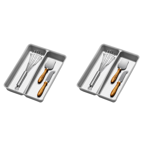 2PK Madesmart Mini Utensil Tray Kitchen Organiser Soft Grey 32x23cm