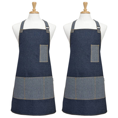 2PK Ladelle Chef Apron Kitchen Cooking 70x80cm - Denim Blue