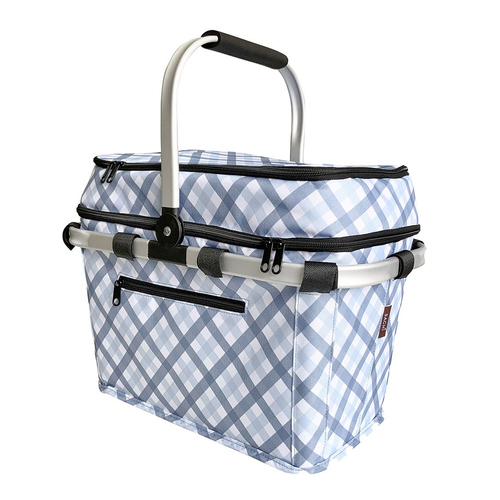 Sachi 4-Person Insulated 47cm Picnic Basket - Gingham Blue/Grey