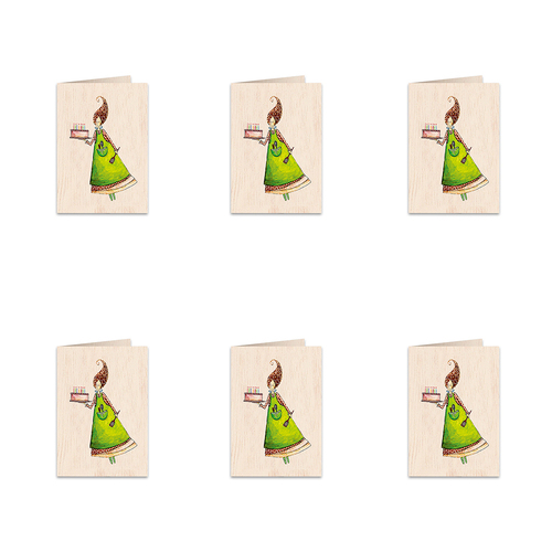 6PK Cozywood Wooden Greeting Card 11x16cm - Sweet Wishes