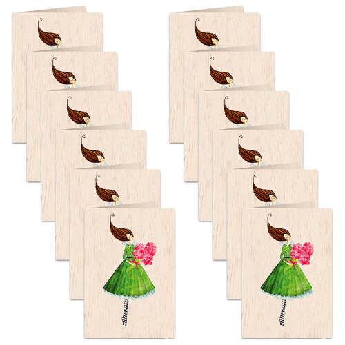 12PK Cozywood Wooden Greeting Gift Card 11x16cm - Flowers