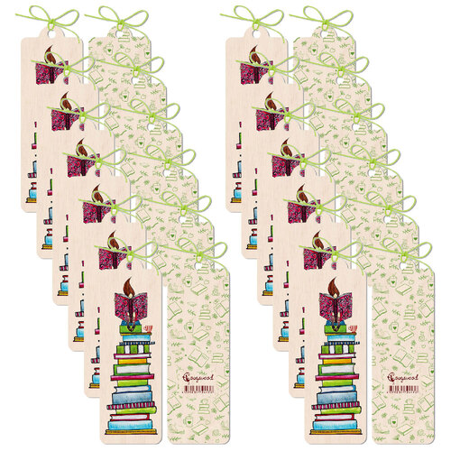 12PK Cozywood Wooden Bookmark 4.5x14cm w/ Waxed Ribbon - Reader