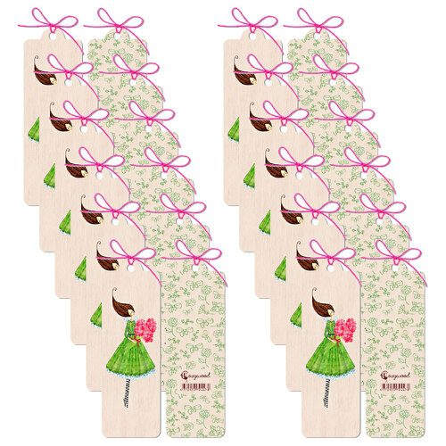 12PK Cozywood Wooden Bookmark 4.5x14cm w/ Waxed Ribbon - Flowers