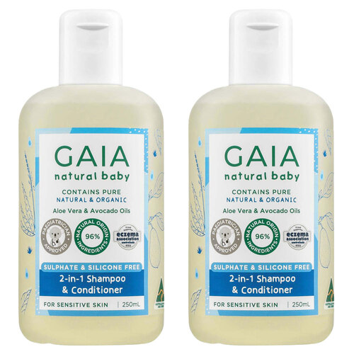 2PK Gaia Natural Baby 2-In-1 Shampoo and Conditioner 250ml