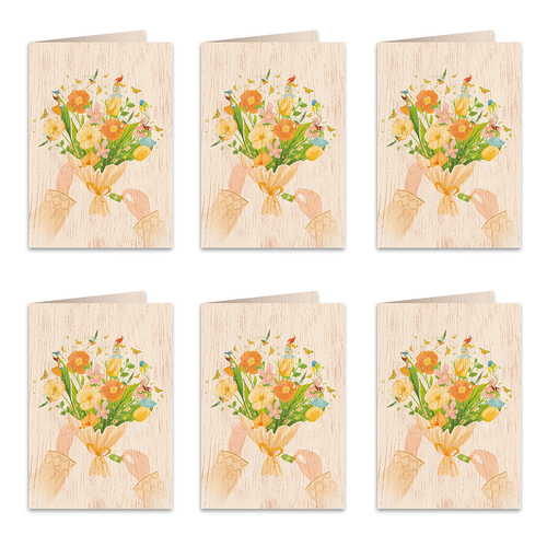 6PK Cozywood Wooden Greeting Card 11x16cm - Anniversary Bouquet