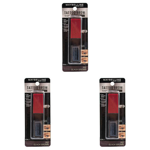 3PK Maybelline 6ml Tattoo Brow 36hr Styling Gel Black Brown #262 Carded