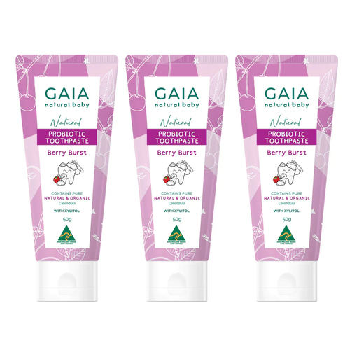 3PK Gaia Natural Baby Berry Burst Probiotic Toothpaste 50g 6m+