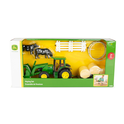 John Deere Hay Farm Set w/ Tractor Trailer Farm Animals 1:32 Scale 3y+