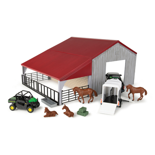 John Deere Weathered Barn Play Set w/ Pickup Horse Trailer 1:32 Scale 3y+