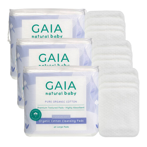 3x 40pc Gaia Natural Baby Organic Cotton Cleansing Pads