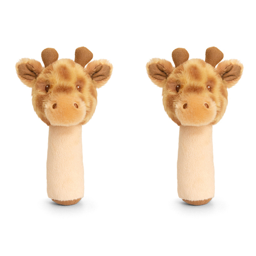 2PK Keeleco Baby Giraffe Stick Rattle Plush Toy 14cm - Brown 3+