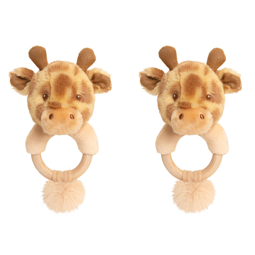 2PK Keeleco Baby Giraffe RingRattle Plush Toy 14cm - Brown 3+