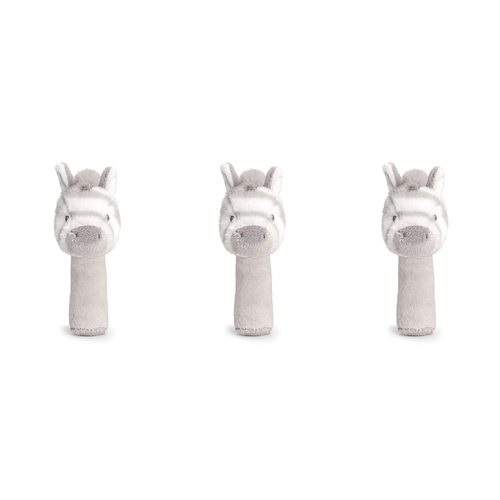 3PK Keeleco Baby Zebra StickRattle Plush Toy 14cm - Grey 3+