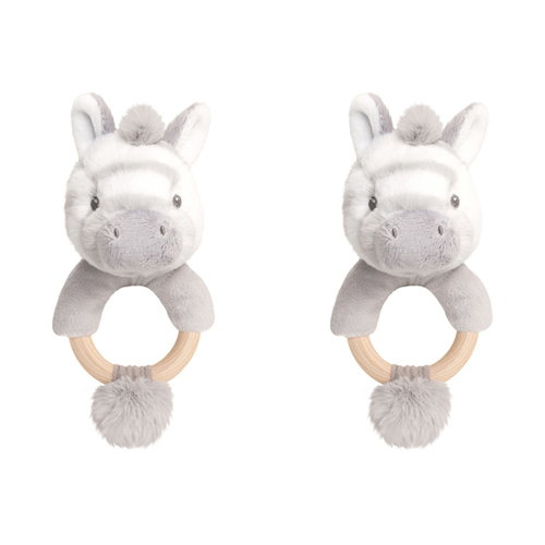 2PK Keeleco Baby Zebra RingRattle Plush Toy 14cm - Grey 3+