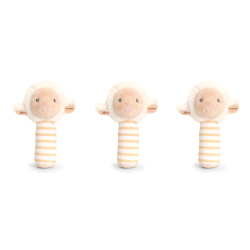 3PK Keeleco Baby Lamb StickRattle Plush Toy 14cm - Beige 3+