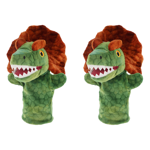 2PK Keeleco Dilophosaurus Puppet Soft Plush Kids Toy 27cm - Green 3+