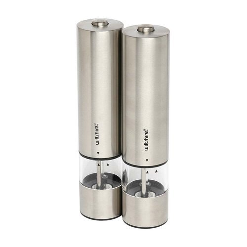 2pc Wiltshire Electric Stainless Steel Salt & Pepper Grinder Mill Set 22cm