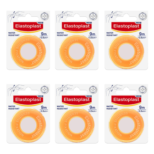 6PK Elastoplast Sensitive Fixation Water Resistant Tape 9mx2.5cm