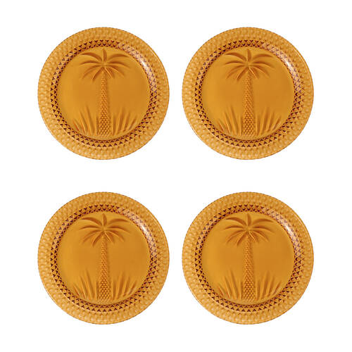 4pc Annabel Trends Glass Plate Palm Tree Food Dish Set - Amber