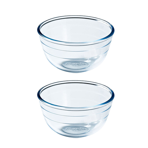 2x O Cuisine 17cm/1L Glass Mixing Bowl Round - Clear