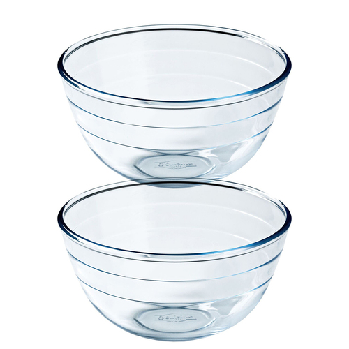 2x O Cuisine 21cm/2L Glass Mixing Bowl Round - Clear