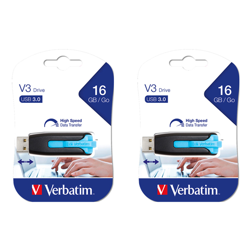 2x Verbatim Store'n'Go V3 16GB USB 3.0 Stick Drive - Caribbean Blue