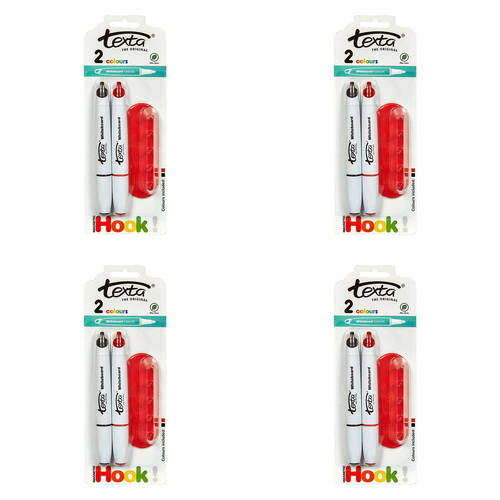 8pc Texta Whiteboard Markers Black/Red w/ Magnetic Hook