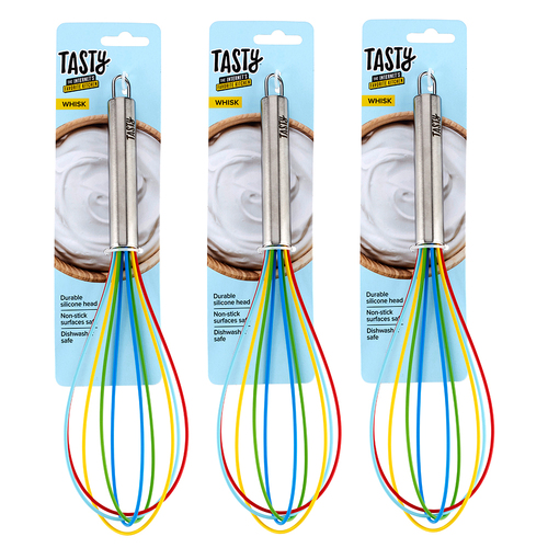 3PK Tasty Non-Stick Silicone Whisk Baking/Cooking Utensil 34cm