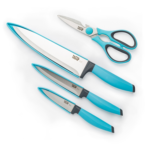 4pc Tasty High-Carbon Steel Knives & Shears Set Light Blue